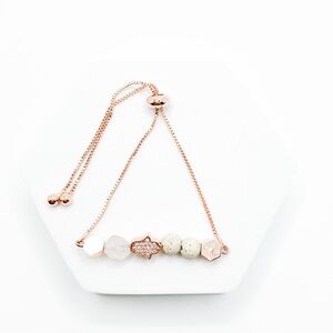 Rose Gold Adjustable Bracelet with Hamsa Charm and Lava Beads